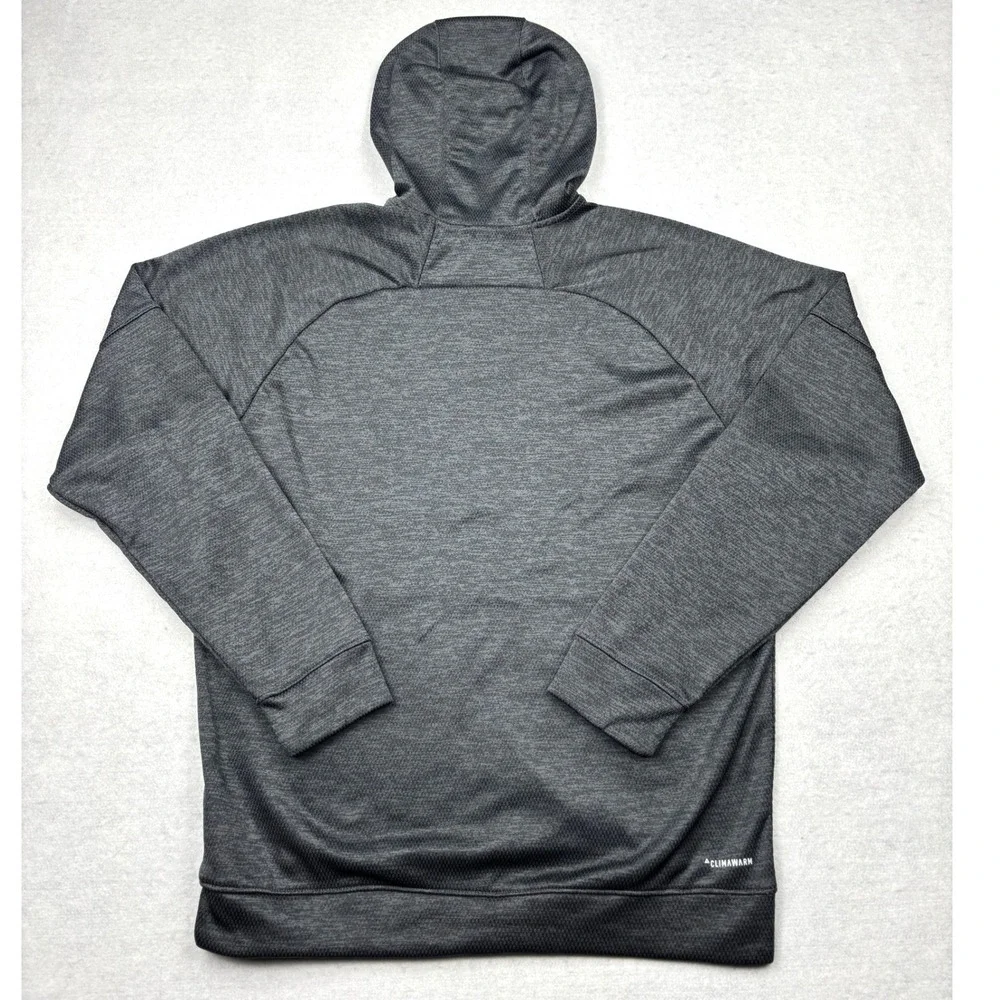 Adidas ClimaWarm Mens Large Gray Graphic Hoodie Pullover FS0022 Heathered Logo